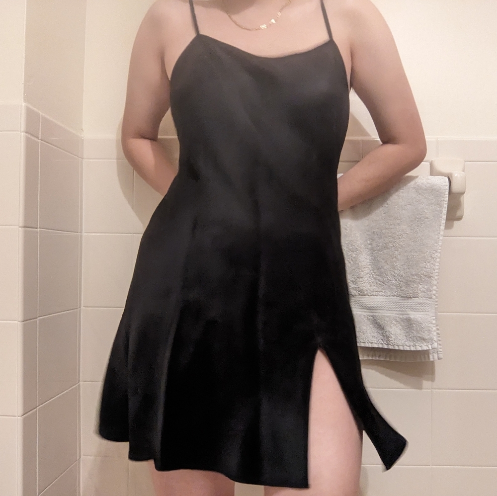 Black Victoria's Secret silk slip dress with leg slit